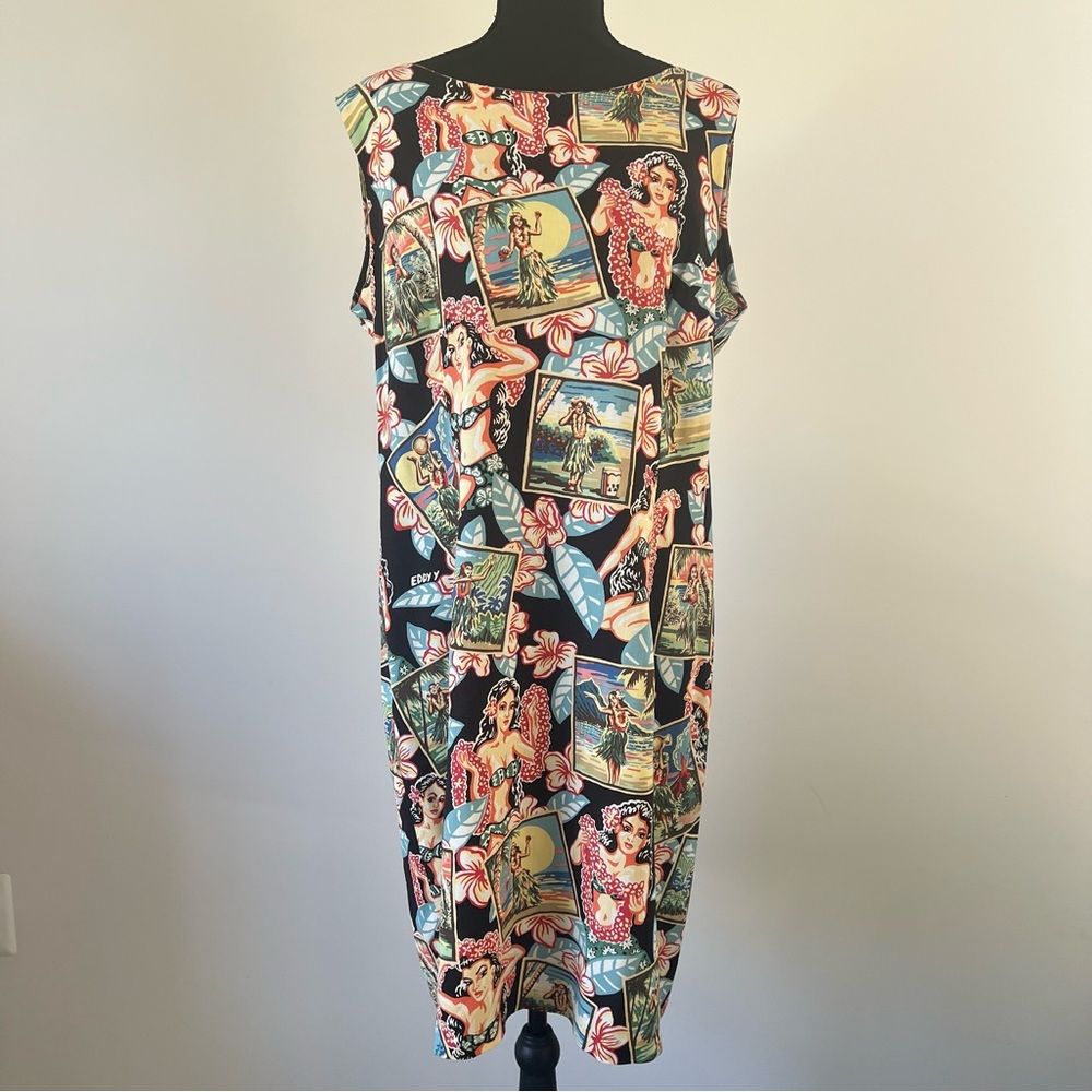 Reyn Spooner Hawaiian Hula Pin Up Rayon Dress Art of Eddy Y Large Tiki